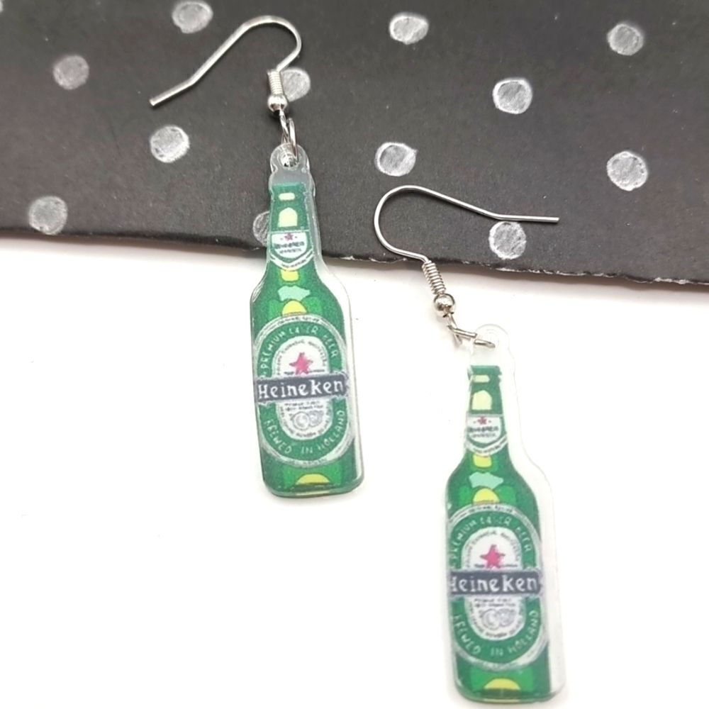 New HEINEKEN BEER BOTTLE cocktail acrylic earrings